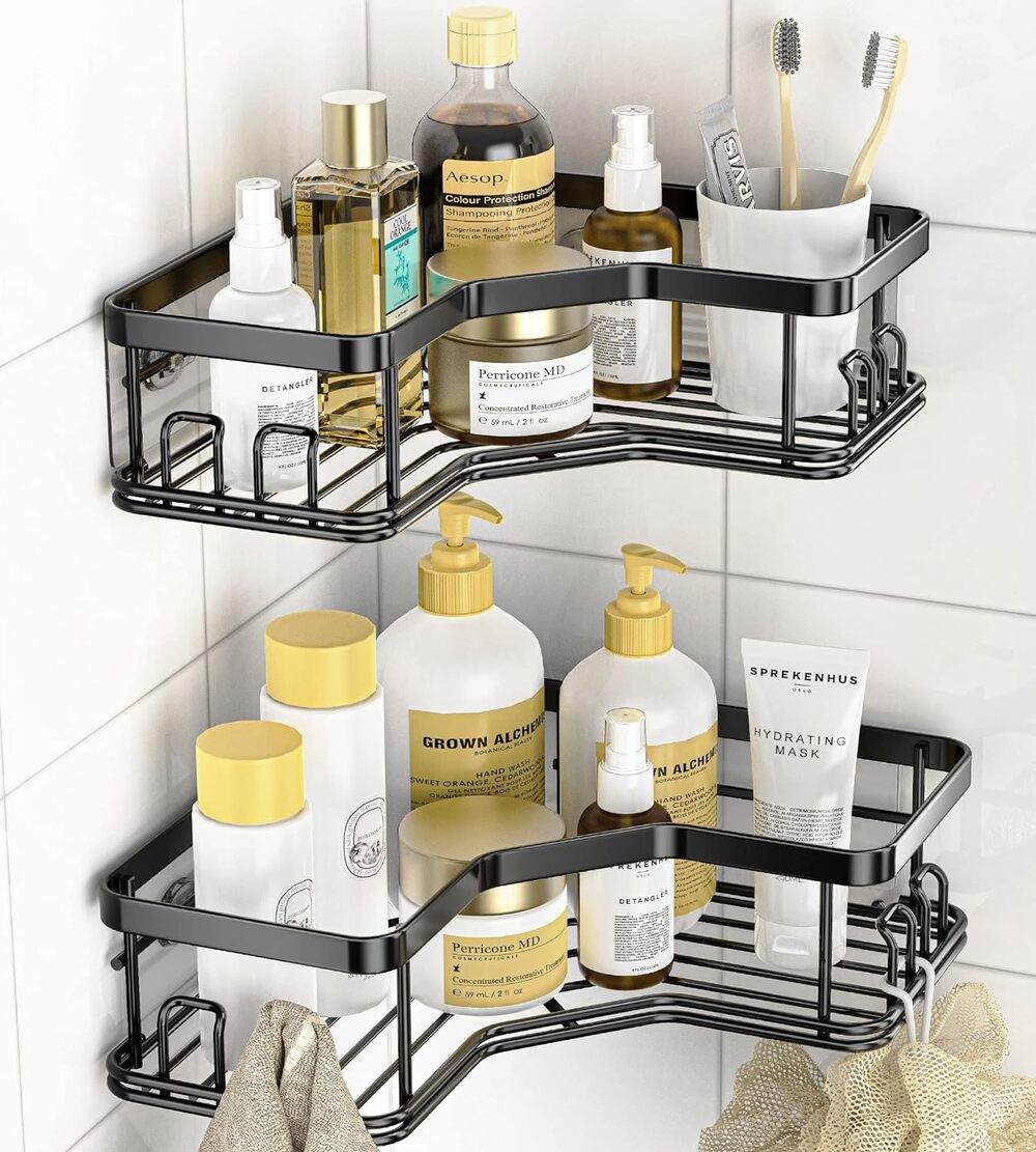 Shower Caddy, Adhesive Stainless Steel Shower Organizer Black